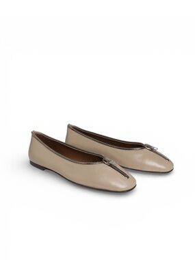 Giuseppe Zanotti Amanda Ballet Flats IT 36 / US 6 Italian Leather Beige Zip